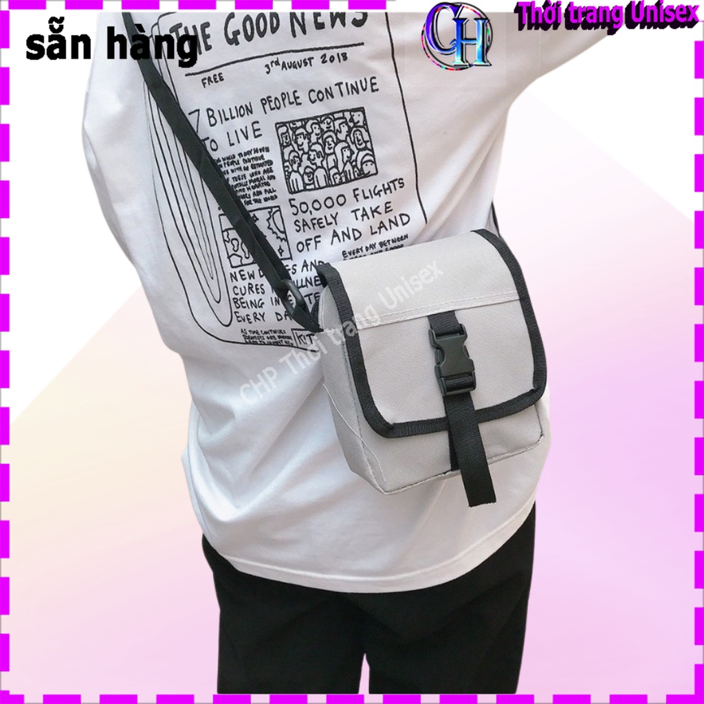 Túi đeo chéo bao tử chất liệu vải kaki nam nữ phong cách đường phố đựng đồ nhỏ gọn in chữ pink