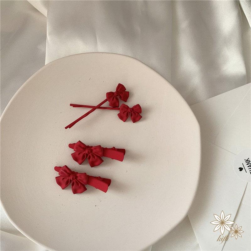 Kẹp tóc nơ đỏ thời trang Hàn Quốc cho nữ