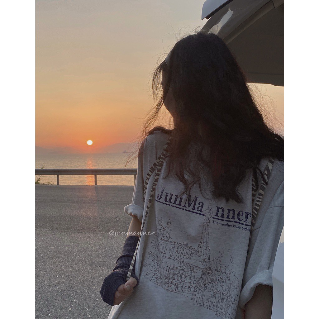 Áo Thun Tay Ngắn Cổ Tròn Màu Xám In Họa Tiết Phong Cách Retro Hàn Quốc Thời Trang Mùa Hè Cho Nữ