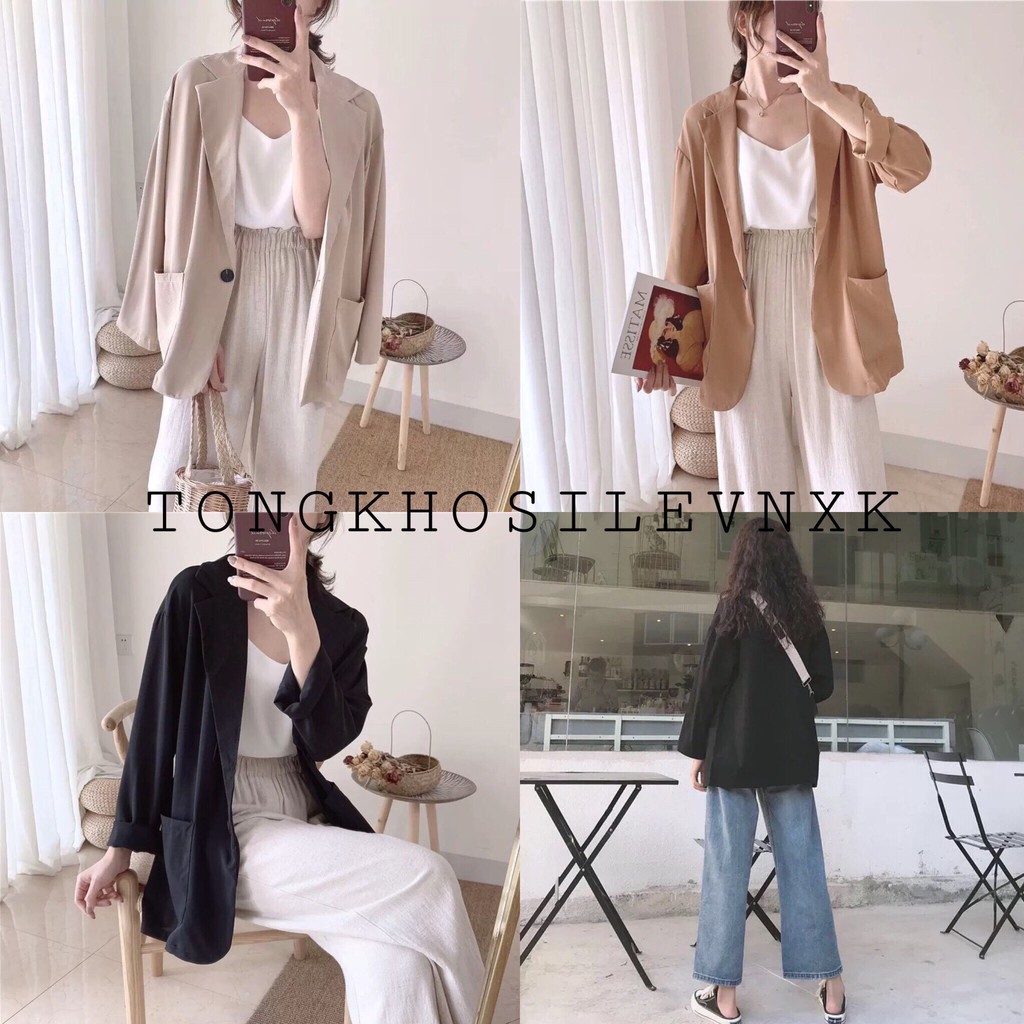 ÁO KHOÁC BLAZERS VEST ĐŨI DÀI TAY 3 MÀU ĐEN BE CAM ĐẤT - ÁO VEST TRƠN ULAZZANG | BigBuy360 - bigbuy360.vn