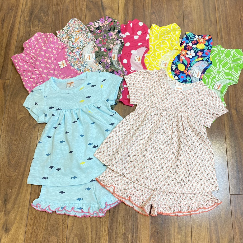 7-18kg Bộ cotton xuất dáng babydoll, quần cộc cho bé gái, hàng VNXK cực xinh BẢNG MÀU 1