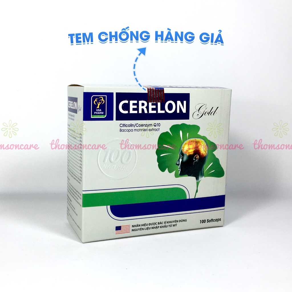 Cerelon Gold - Hoạt huyết dưỡng não, hỗ trợ giảm rối loạn tiền đình - Hộp 100 viên từ Ginko biloba và Citicolin