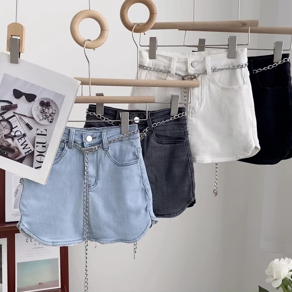 Jiashucheng Chân Váy Denim Ngắn Lưng Cao Ôm Dáng Chống Lóa Phong Cách Hip Hop Thời Trang Cho Nữ