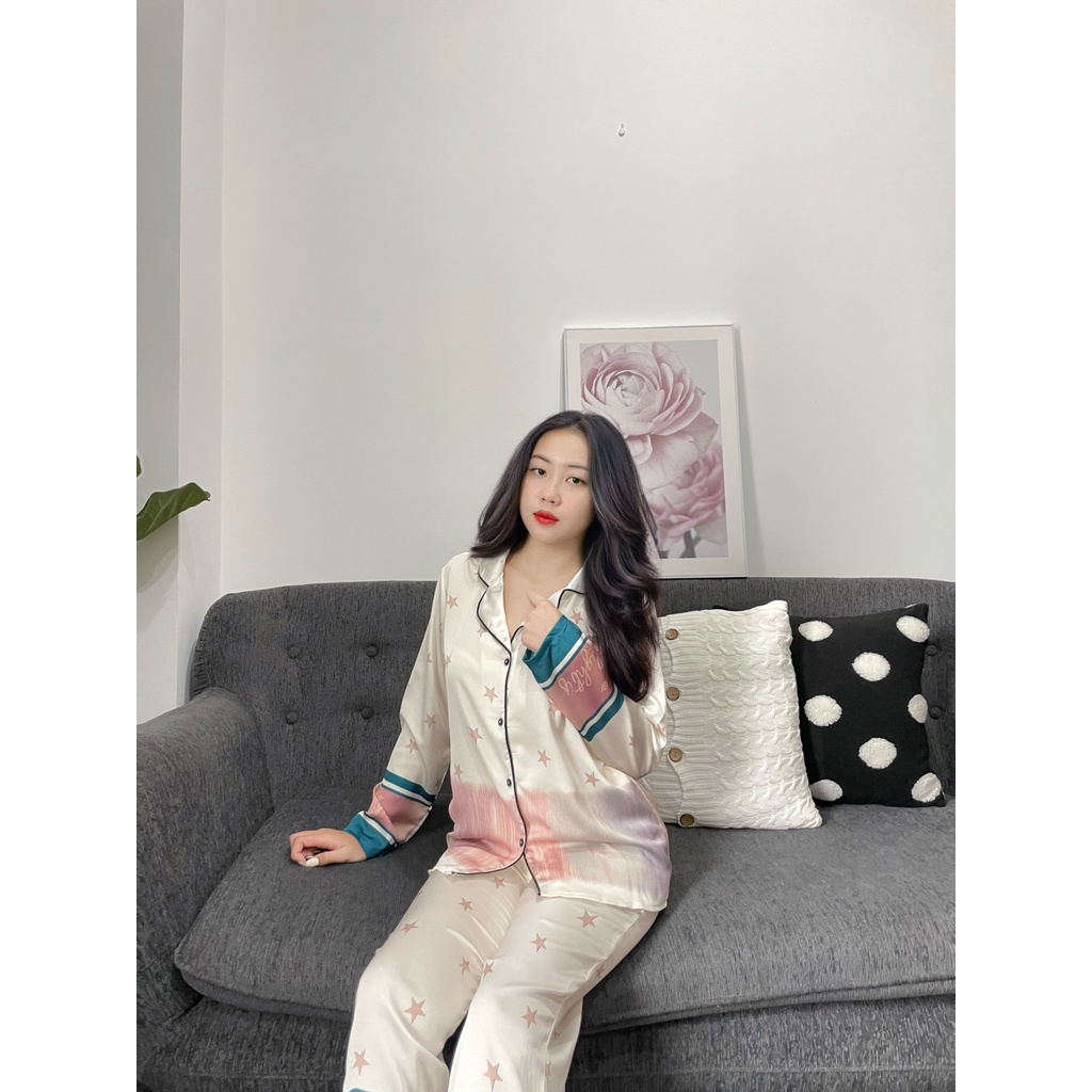 Đồ bộ nữ - Đồ ngủ nữ pijama tay dài chất liệu Latin phối hình hoạ tiết sang trọng freesize | BigBuy360 - bigbuy360.vn