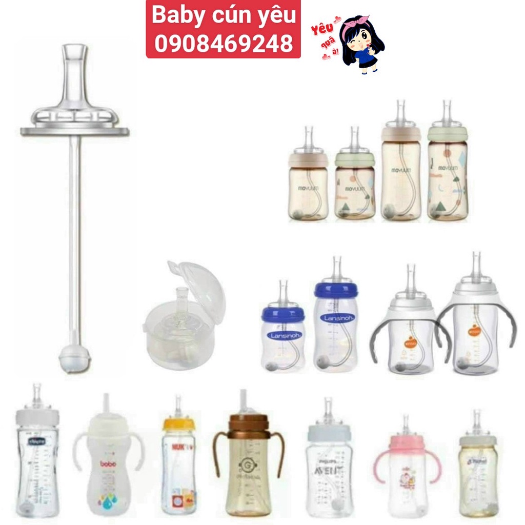 Bộ ống hút  quả tạ , có van chống sặc thay thế bình sữa cổ rộng an toàn cho bé