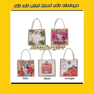 Túi cói mini khóa nút vintage - shopforgirl