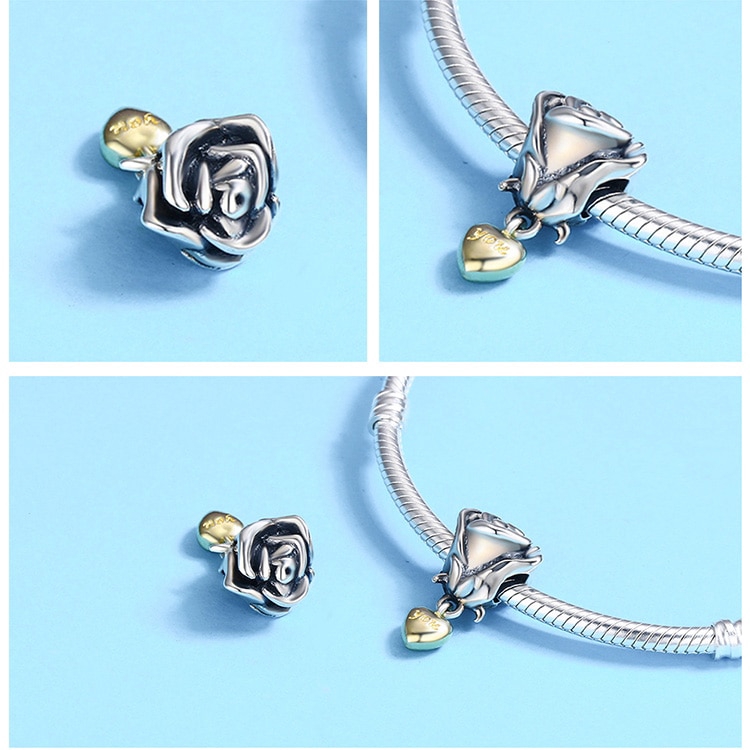 Hạt Xỏ Trang Sức Bamoer bạc 925 Hình Trái Tim Và Hoa Hồng SCC455