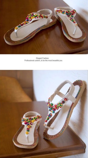 Sandal Nữ Xỏ Ngón Bohemian Đính Hạt Gỗ Đế Chống Trượt Siêu Xinh - Lucky Girl shop