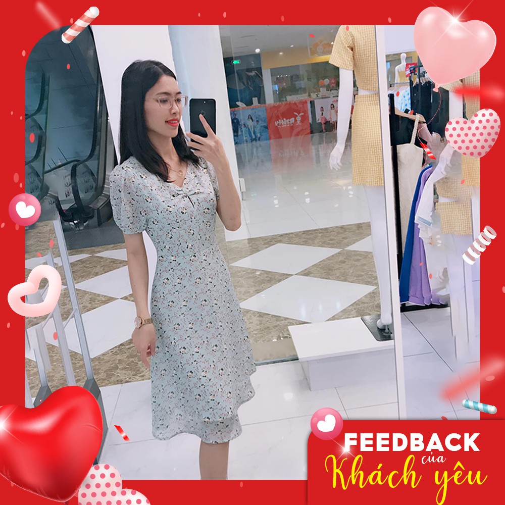 [Mã MABR07062 giảm 8% tối đa 50K đơn từ 249K] Đầm xòe nữ họa tiết hoa nhún ngực GUMAC màu xanh, đủ size DB380 | BigBuy360 - bigbuy360.vn