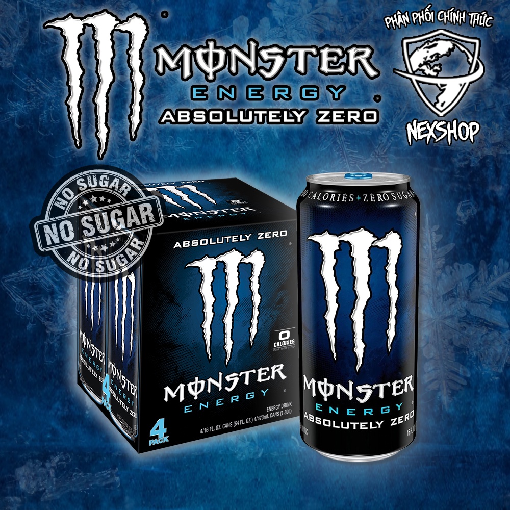 COMBO Set 3 Lon Monster KHAOS/ Absolutely/ Red Ultra Không Đường 473ml Mỹ