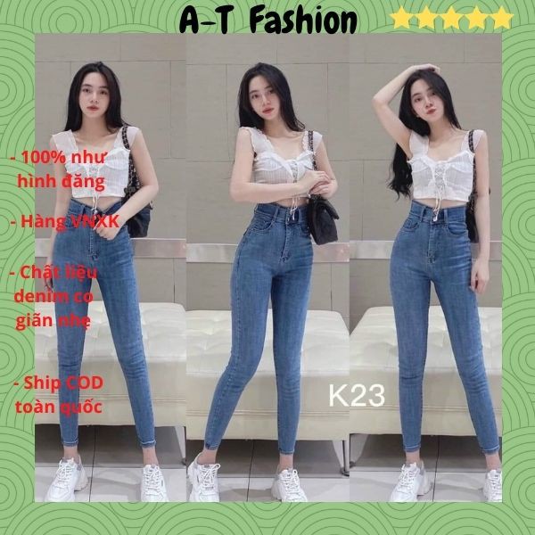 Quần Jean Nữ Lưng Cao ❤️FREESHIP❤️ Quần Bò Nữ Phối Rách Ôm Dáng Xinh Xắn Thời Trang Chuẩn Hàng Shop A-T Fashion - QJNU10