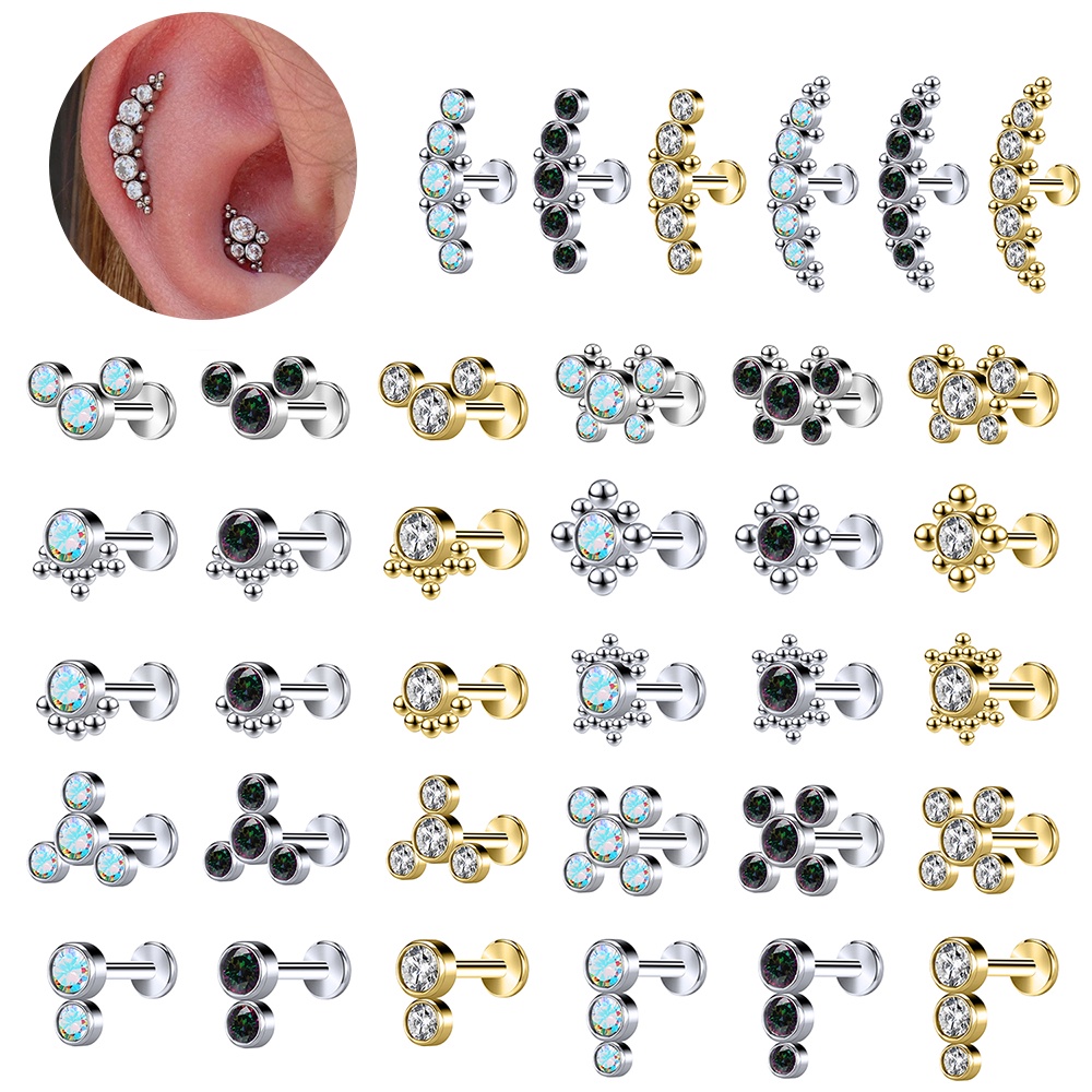 1 Khuyên Xỏ Sụn Tai / Môi / Môi Bằng Thép Không Gỉ Đính Đá Pha Lê