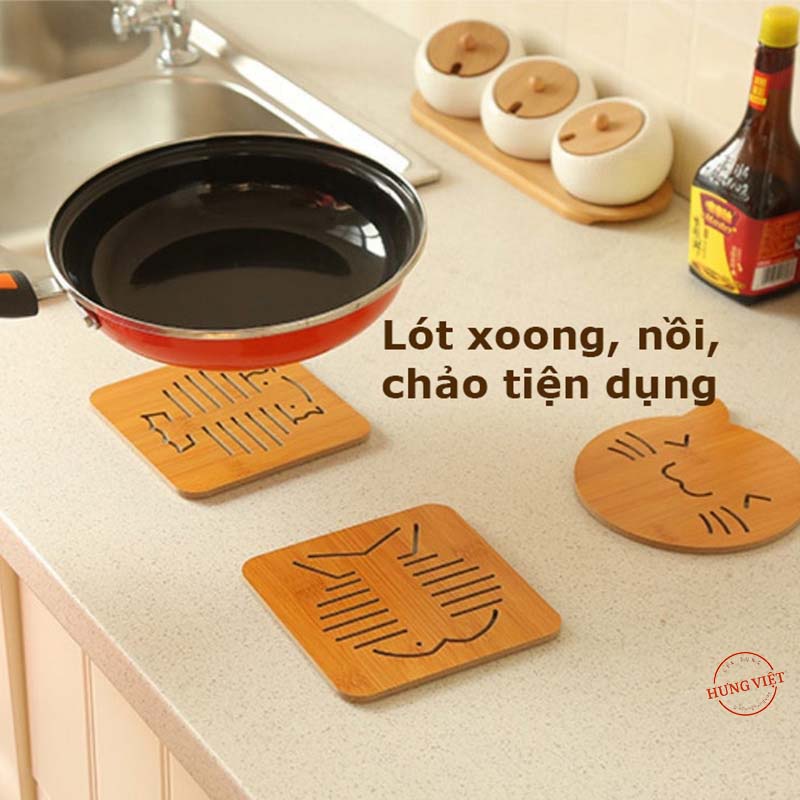 Miếng Lót Nồi, Chảo, Chén Bát bằng Gỗ Cách Nhiệt An Toàn Khi Sử Dụng  [LÓT NỒI GỖ]