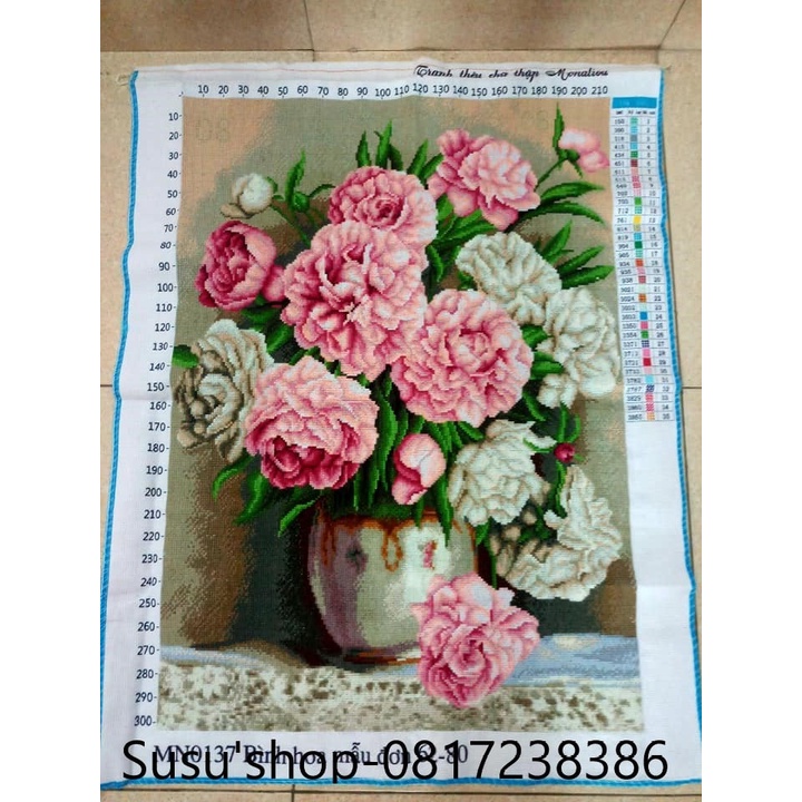 Tranh thêu chữ thập bình hoa Mn0137 (60 x 80 cm)