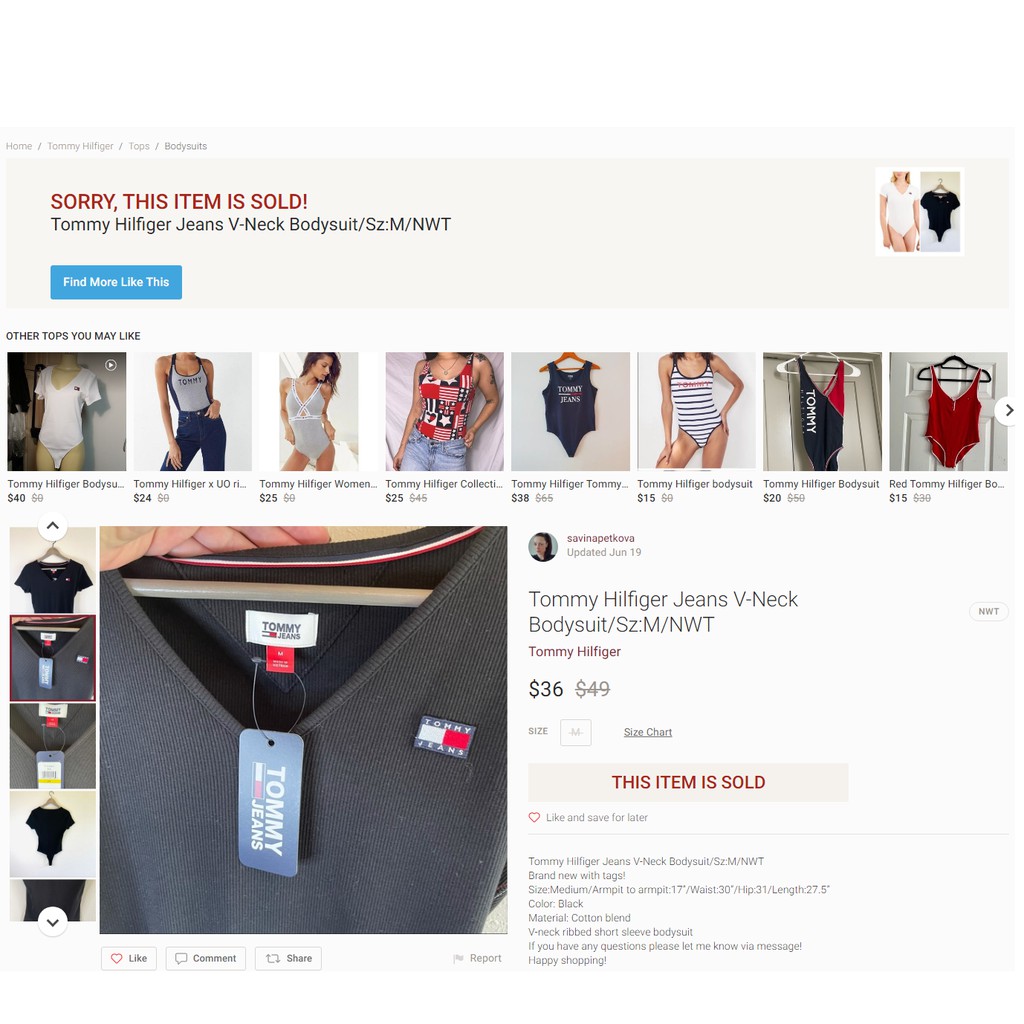 Bodysuit cổ tim Tômmy Jeans dư xịn V-neck TTJOHK110 | BigBuy360 - bigbuy360.vn