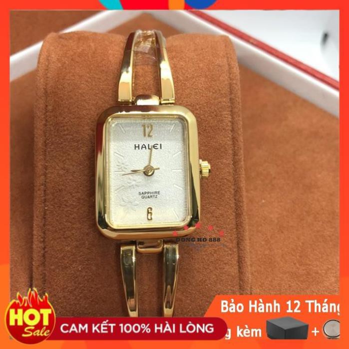 Đồng Hồ Nữ Halei Dáng Lắc Máy Nhật Chính Hãng Mặt Vuông Kính Saphia Chống Nước Tuyệt Đối, Thép Không Gỉ Mạ Chống Bay Màu