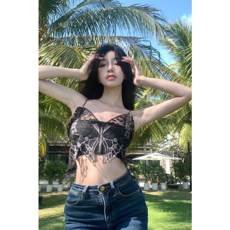 DUNEA Áo hai dây Họa Tiết Bướm Gợi Cảm Dành Cho Nữ DUNEA526
