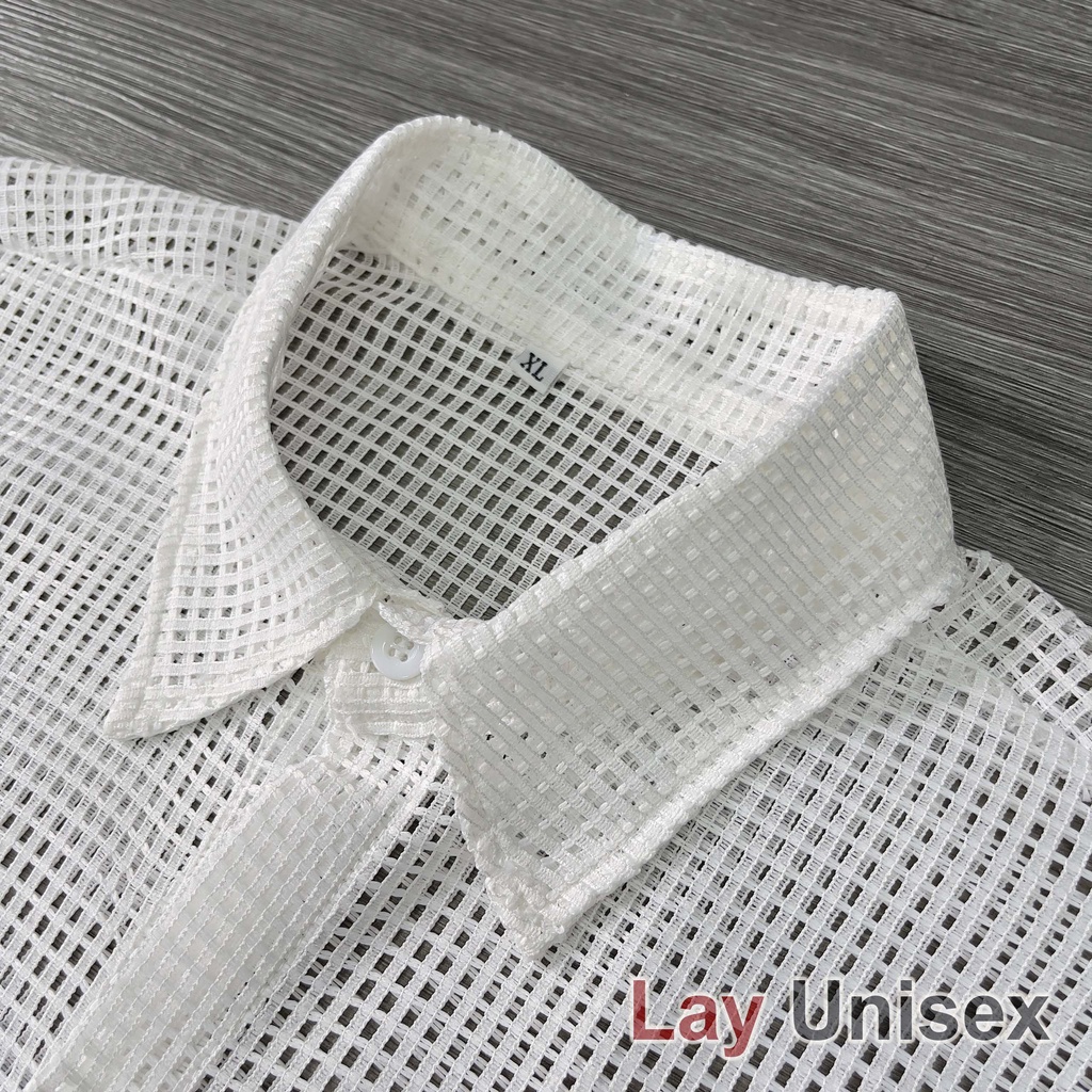 Sơ mi lưới nam tay dài xuyên thấu sexy - Trắng