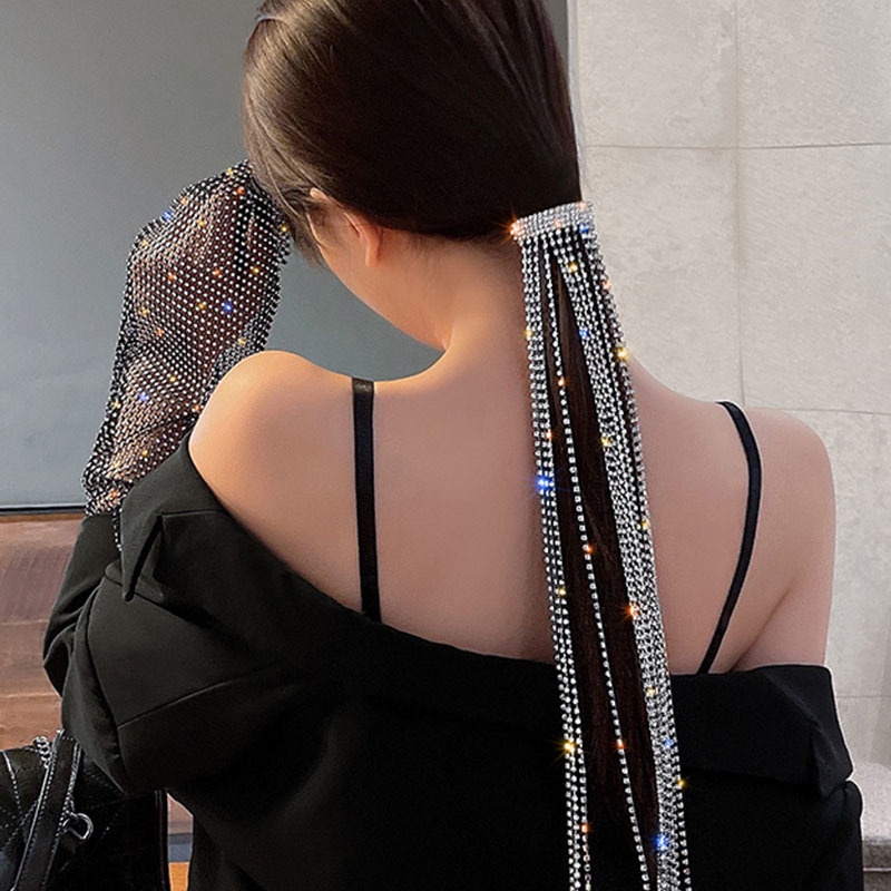 Kẹp Tóc Bện Tua Rua Đính Đá Lấp Lánh Sang Trọng Cho Nữ