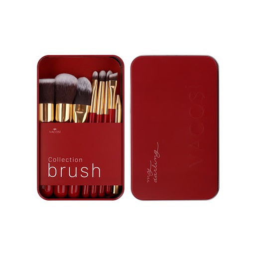 Hàng Hàn- Bộ Cọ Trang Điểm Vacosi My Darling Travel Brush Box 8 Cây Màu Đỏ