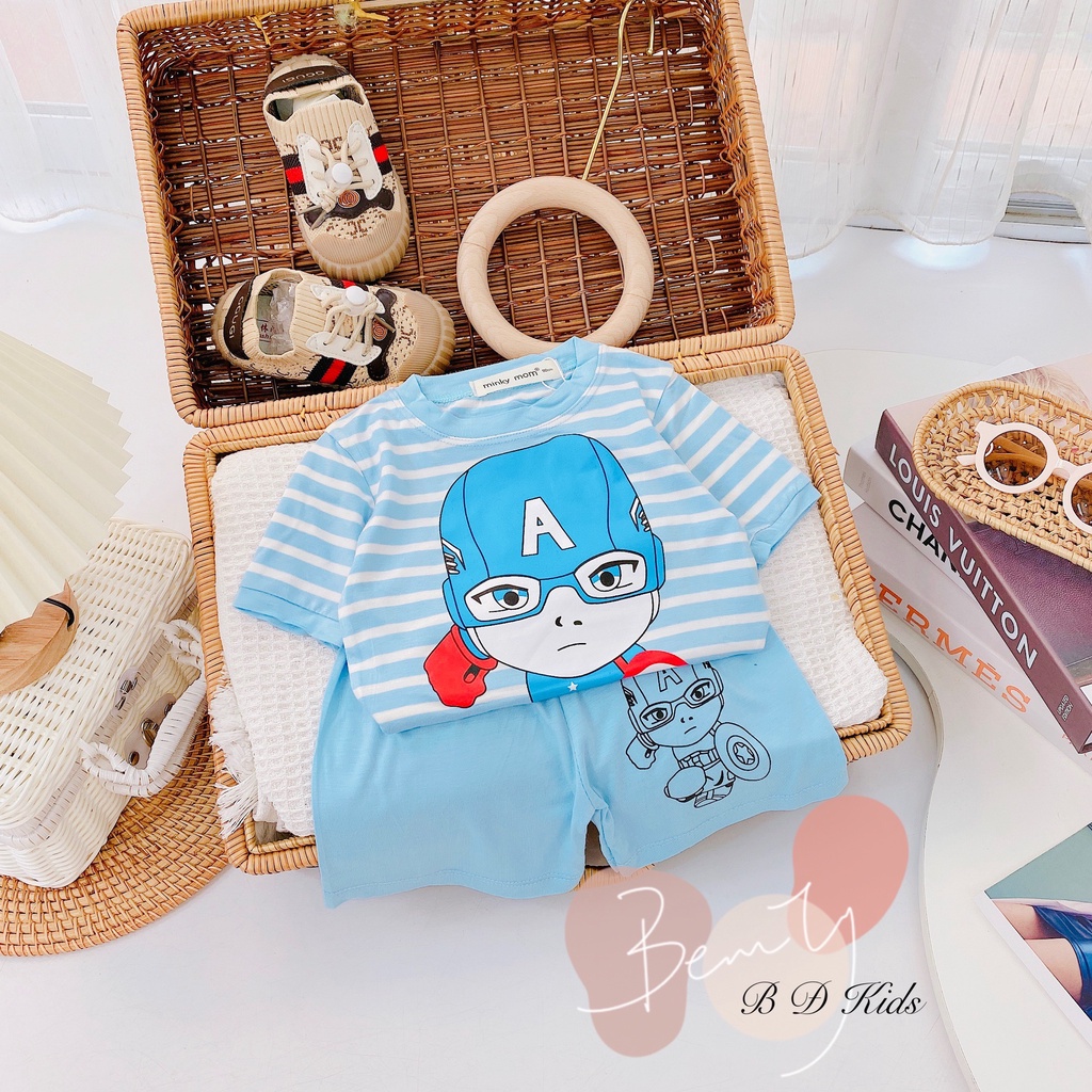 Đồ Bộ Cộc Tay Bé Trai, Bé Gái Minky Mom Chất Thun Lạnh In Hình Micky, Siêu Nhân - AN.KID