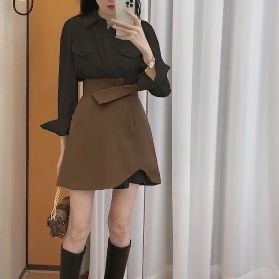 Set Áo Sơ Mi + Chân Váy Thiết Kế Mới Thời Trang Dành Cho Nữ