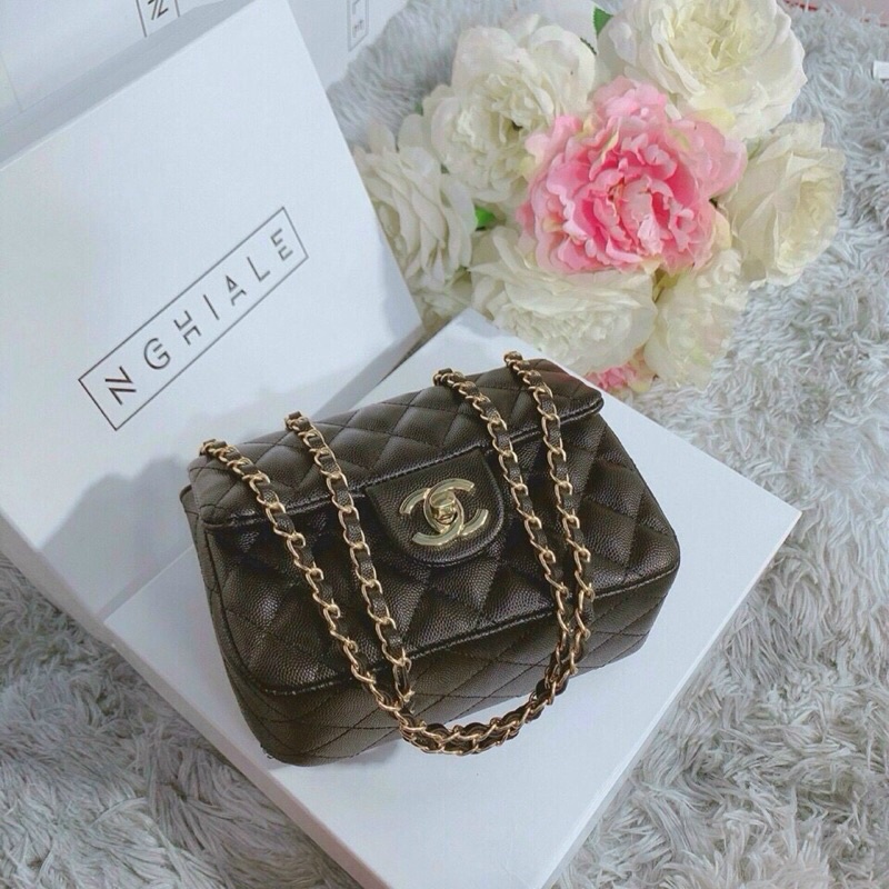 Túi Đeo chéo classic size 20 tag dập logo da gạo ảnh thật