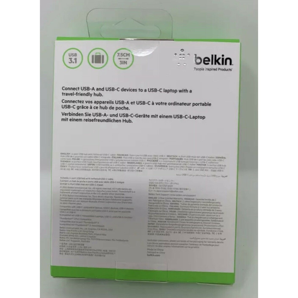 [Mã 154ELSALE2 giảm 7% đơn 300K] [Chính hãng] Cáp Belkin USB-C 4-Port Mini Hub F4U090btBLK