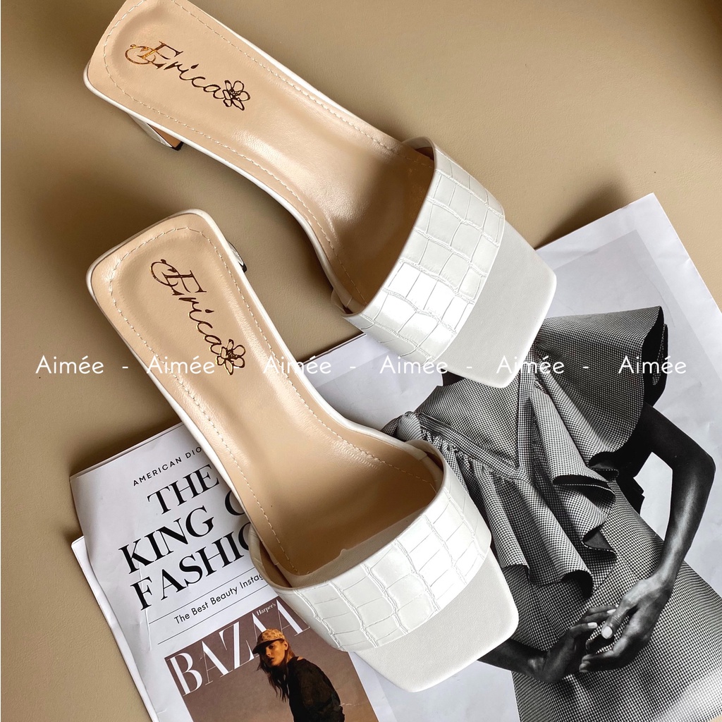 Dép Cao Gót Cho Nữ Thời Trang Bản Ngang Quốc Da Rắn Gót Cao 5 Phân Siêu Xinh