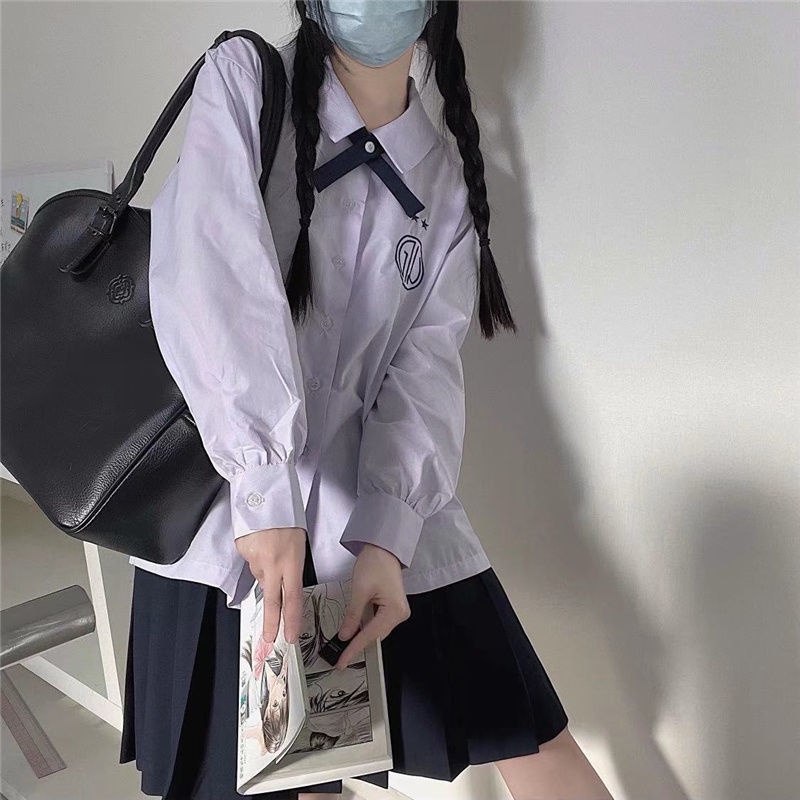 Áo sơ mi đồng phục Thái Lan tay ngắn màu hoa oải hương dễ phối đồ