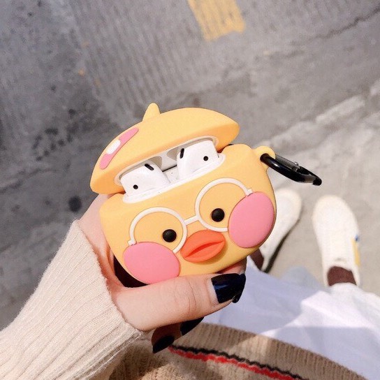 Tặng kèm móc treo Case bao vỏ Airpod 1 2 Pro 3 Vịt má hồng Vỏ bọc Cover đựng tai nghe không dây Airpods i11, i12