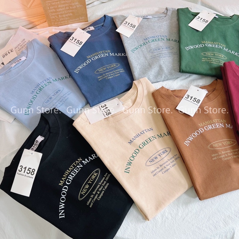 Áo Thun 3158 In Chữ MANHATTAN Form Rộng Unisex Chất Cotton Khô Loại 1, Thoáng Mát, Thấm Hút Mồ Hôi - GUNN