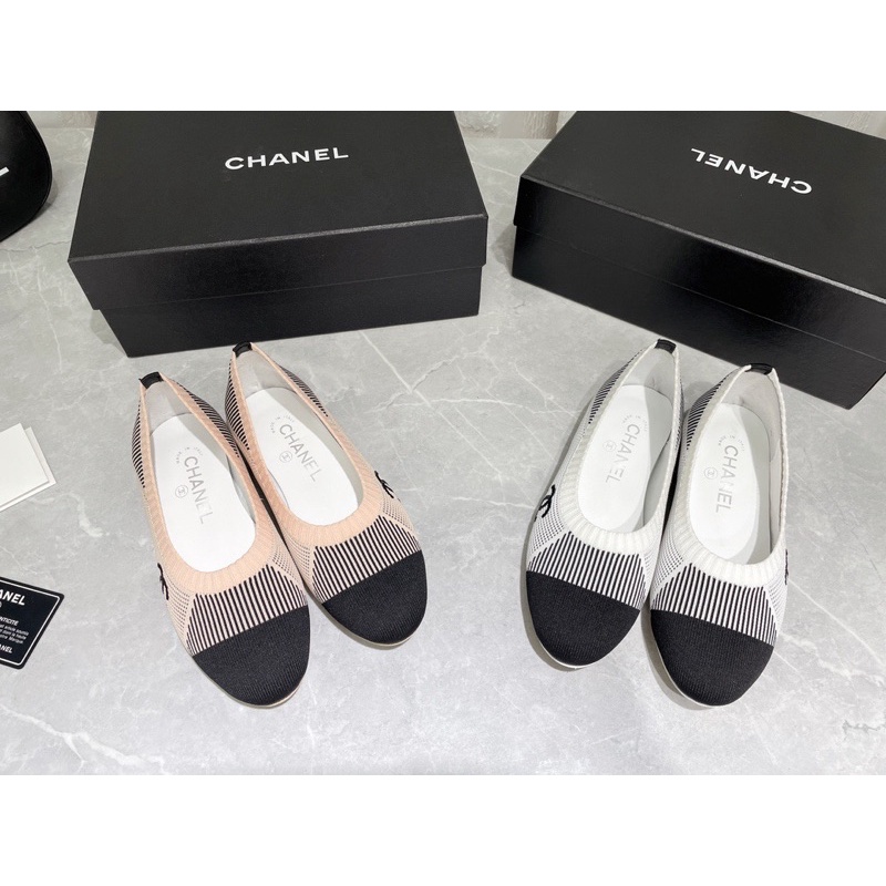 Giày búp bê vải mũi tròn đế bệt cho nữ thương hiệu Chanel cao cấp
