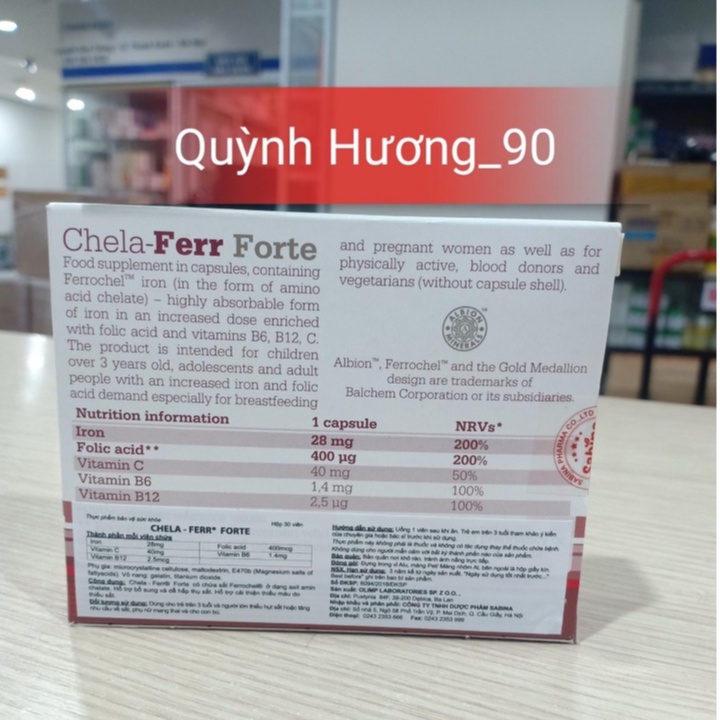Viên uống CHELA FERR Forte hộp 30 viên bổ sung Sắt và acid folic cho mẹ bầu