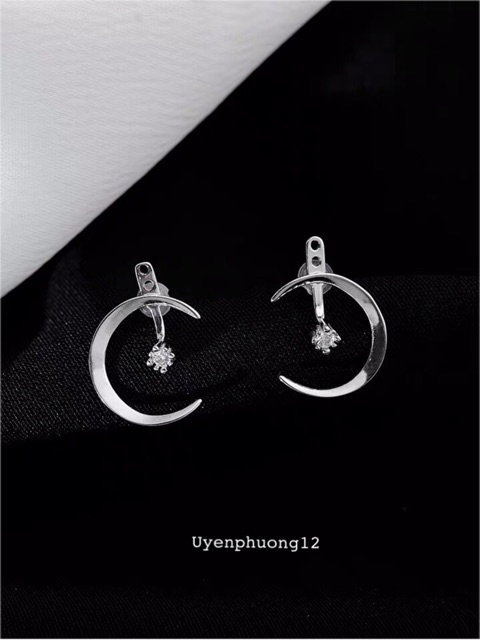 Bông tai khuyên tai trăng đeo được 2 kiểu - bạc ý 30%