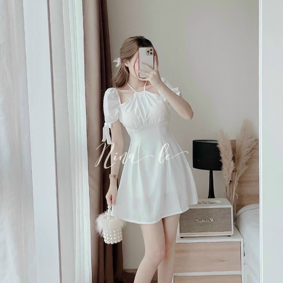 Váy đầm nữ dự tiệc siêu xinh đầm dạ hội dáng xòe hai dây cổ yếm dễ thương phù hợp dự tiệc đi chơi hoặc dạo phố | BigBuy360 - bigbuy360.vn