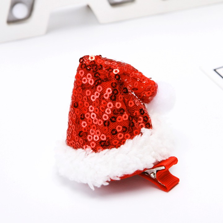 Kẹp tóc hình nón ông già Noel bằng vải vài sequin nhiều họa tiết xinh xắn ngộ nghĩnh BBShine (1pc) – P133