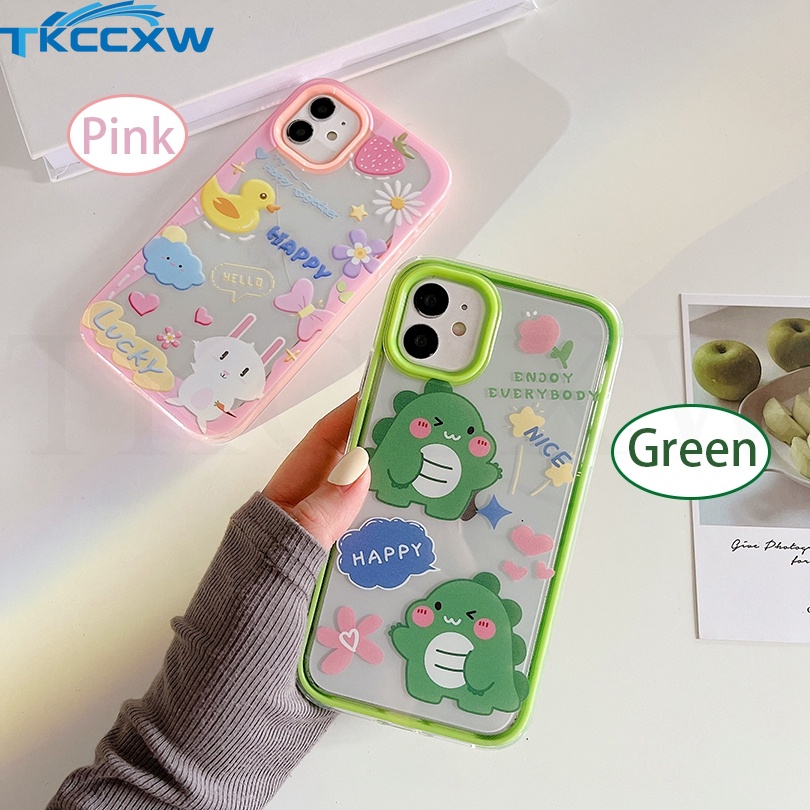 Ốp Điện Thoại Trong Suốt Họa Tiết Khủng Long / Vịt 3 Trong 1 Cho IPhone 11 12 13 Pro MAX XS MAX XR 6 6S 7 8 Plus SE 2020
