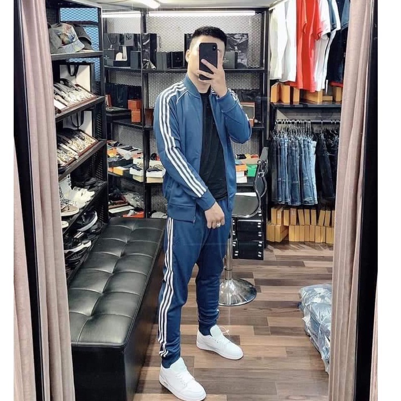 Bộ quần áo thể thao nam Mantoni Bộ khoác nỉ nam kẻ sọc có khóa kéo 3 màu