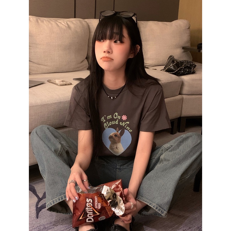 Áo Thun Nữ Cổ Tròn Ngắn Tay In Hình Thỏ Phong Cách Mới 49581