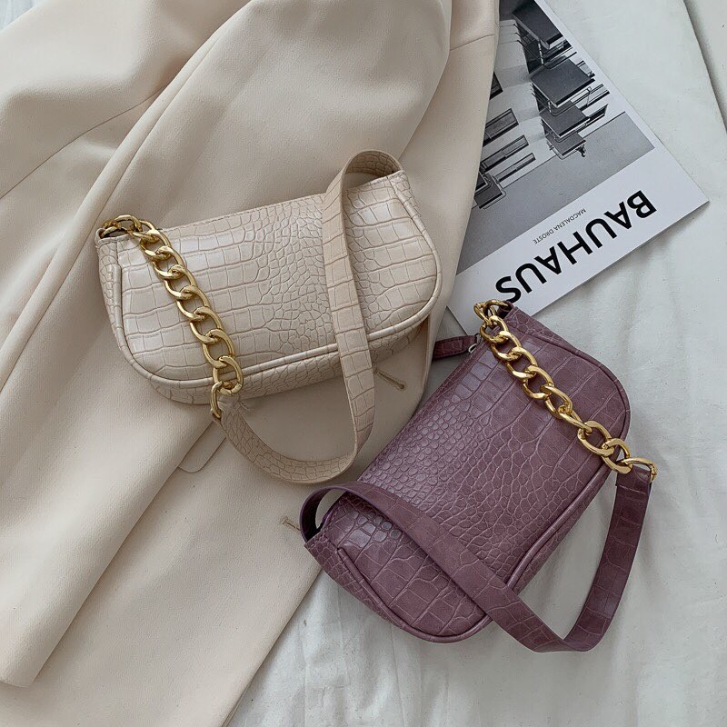 [NEW] ✨TÚI KẸP NÁCH NỮ DA PU VÂN CÁ SẤU QUAI XÍCH VÀNG CAO CẤP✨