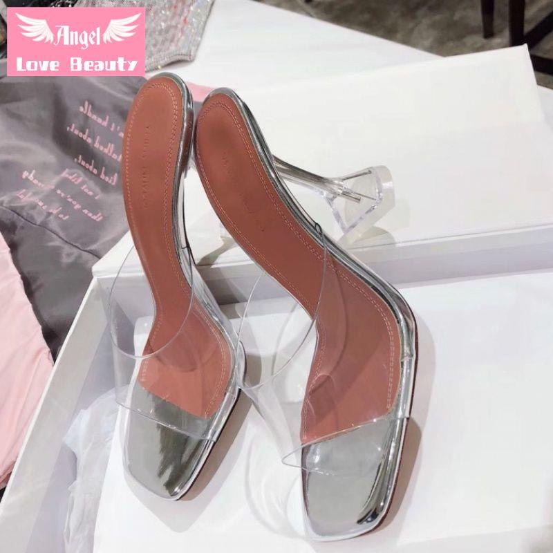 Dép guốc gót mica chân vịt hot trend trong suốt cao 9cm đi chơi đi tiệc đều xinh