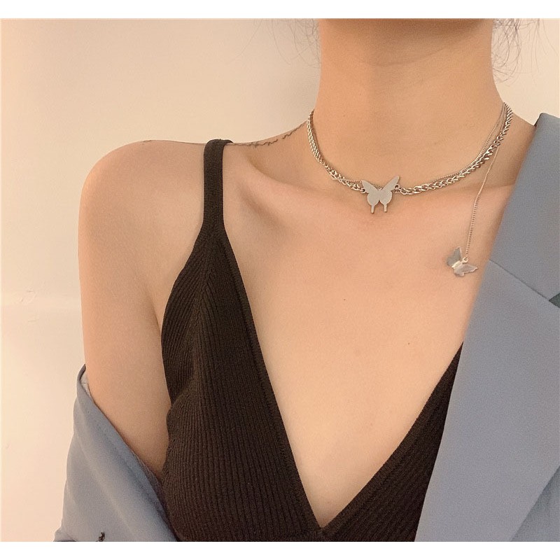 Vòng cổ Choker nữ hình bướm - dây chuyền 2 lớp kiểu dáng cá tính