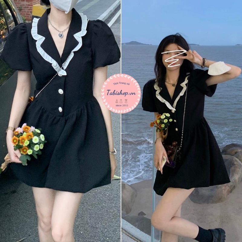 Đầm nữ màu đen cổ sơ mi, váy tiểu thư phong cách ulzzang hàn quốc siêu xinh cho nữ đi chơi đi tiệc | BigBuy360 - bigbuy360.vn
