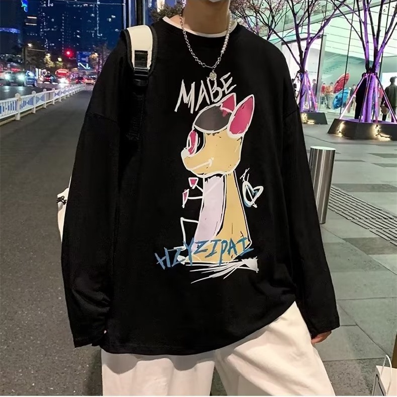 Áo Thun Tay Dài Dáng Rộng In Họa Tiết Hoạt Hình Thoải Mái Thời Trang Cho Nam Và Nữ size M-5XL