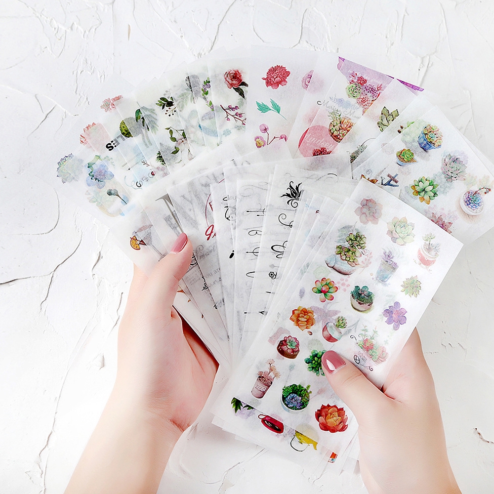 Set 6 tờ sticker giấy hình sen đá xương rồng trang trí DIY