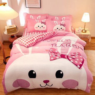 BỘ CHĂN GA GÓI NỈ NHUNG HOẠT HÌNH THỎ HỒNG