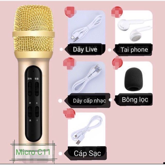 Mic livestream C11 hàng nâng cấp dùng cho tất cả điện thoại android không dùng được cho điện thoại iphone