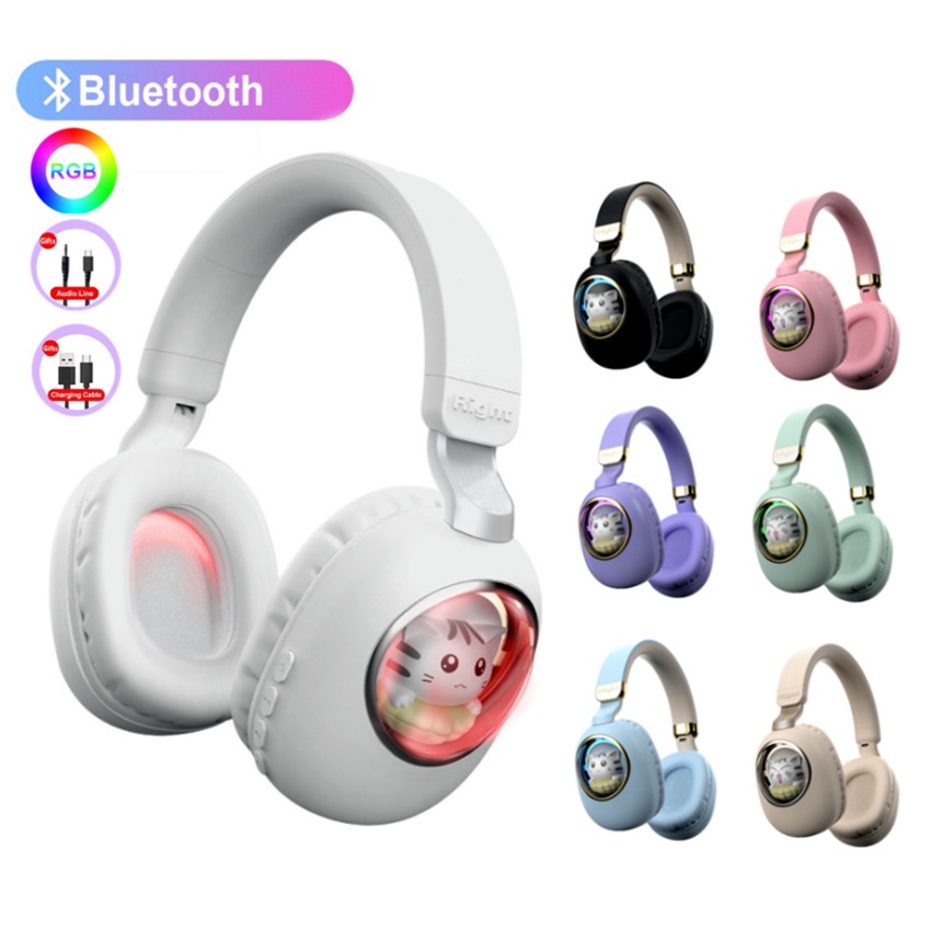 Tai Nghe Chụp Tai Bluetooth Không Dây / Hifi Có Mic Dễ Thương Cho PS4 / Điện Thoại