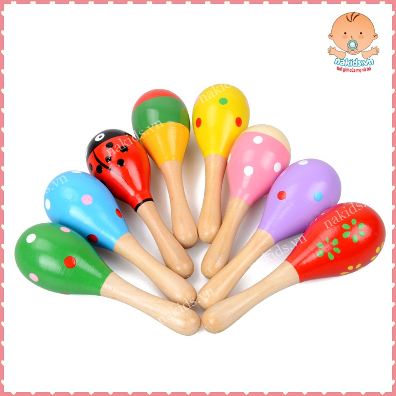 Lục Lạc Gỗ Đầu Tròn, Đồ Chơi Xúc Xắc Thúc Đẩy Khả Năng Cầm Nắm Và Thị Giác, Thính Giác Cho Bé MS89 - DC2